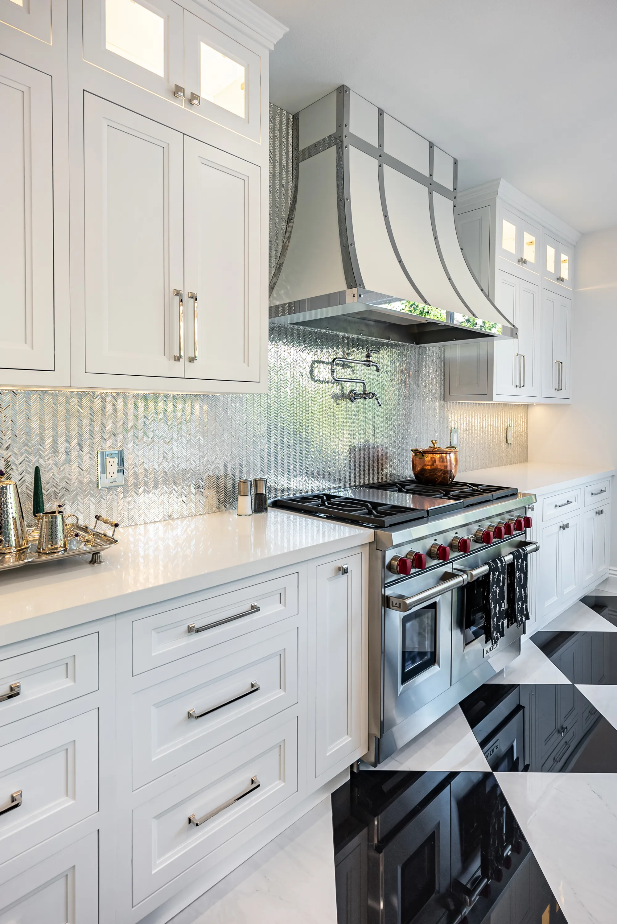 Professional range and custom hood from the side