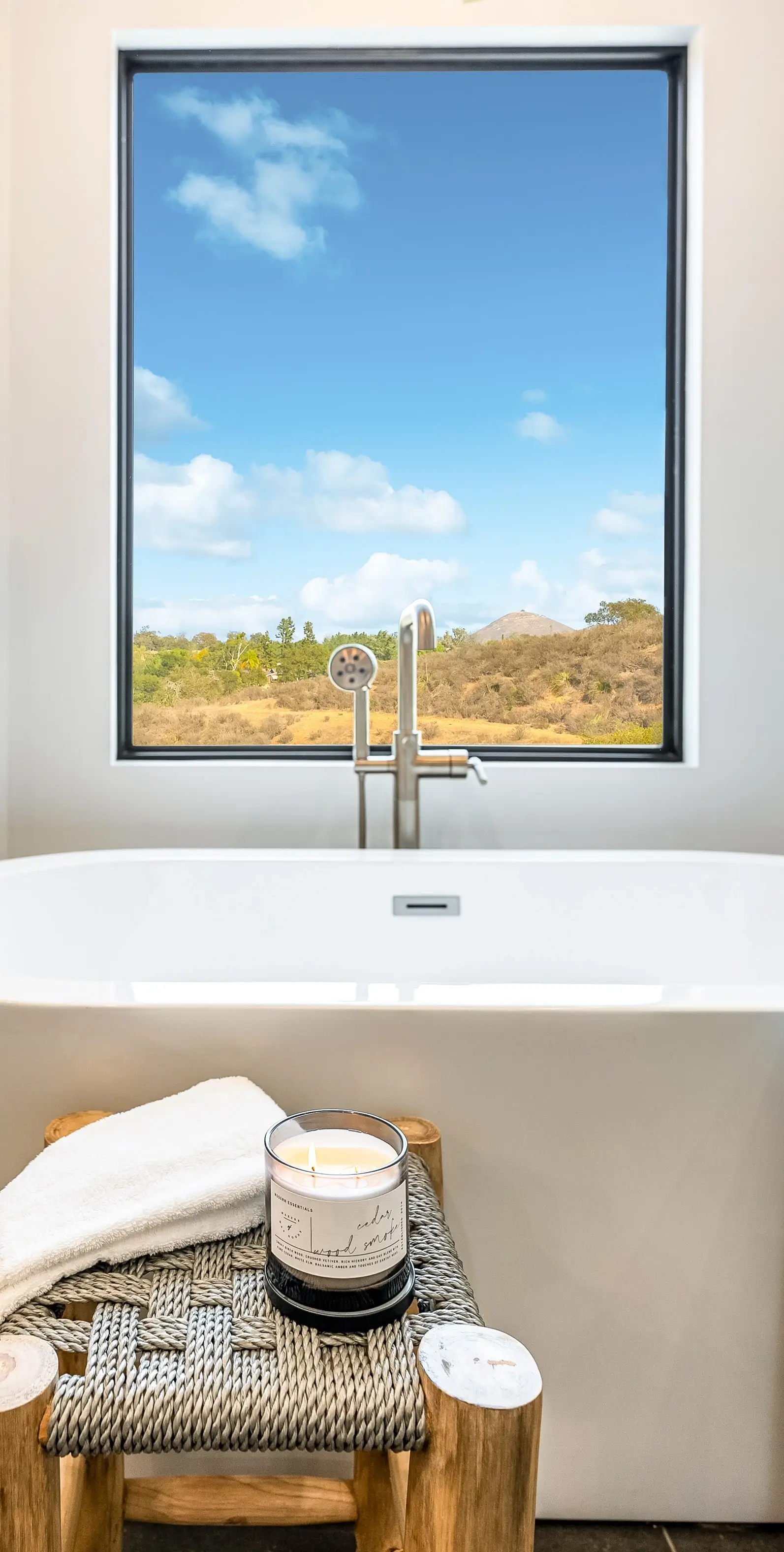 Soaking tub with brass filler and picture window